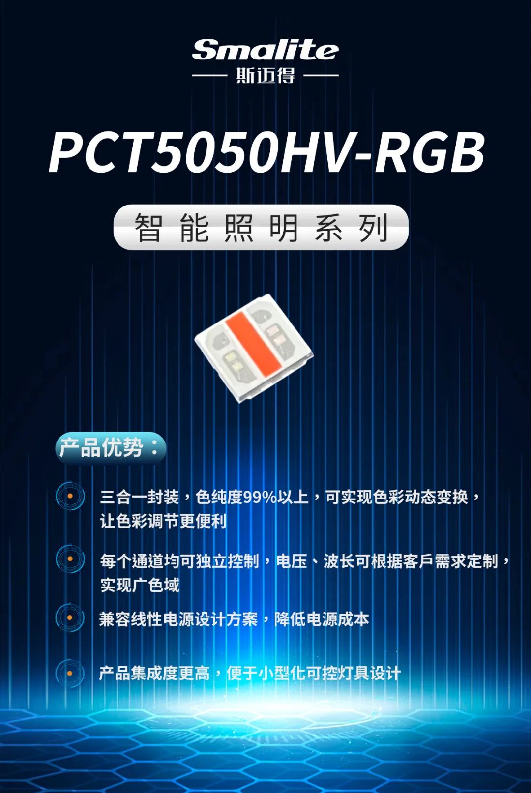 光亞新品丨斯邁得推出可兼容線性電源方案高壓PCT5050HV-RGB三合一産品